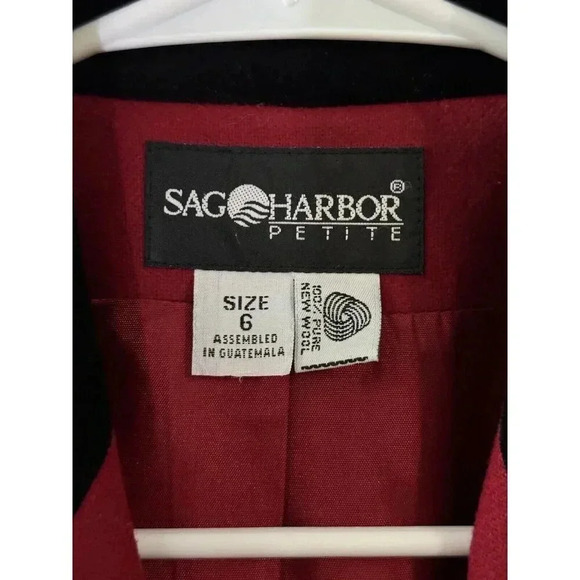 SAG HARBOR Vintage Red Wool Blazer Jacket Velvet Neck One Button Lined 6 Petite - Picture 5 of 9